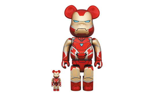 Bearbrick Marvel World Wide Tour 3 Iron Man Mark 85 Chrome 100% & 400% Set